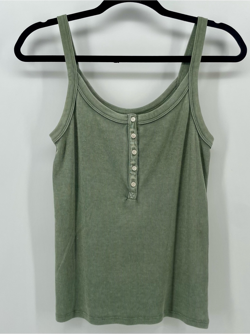 Aerie Ribbed Henley Tank Top Sage Green M